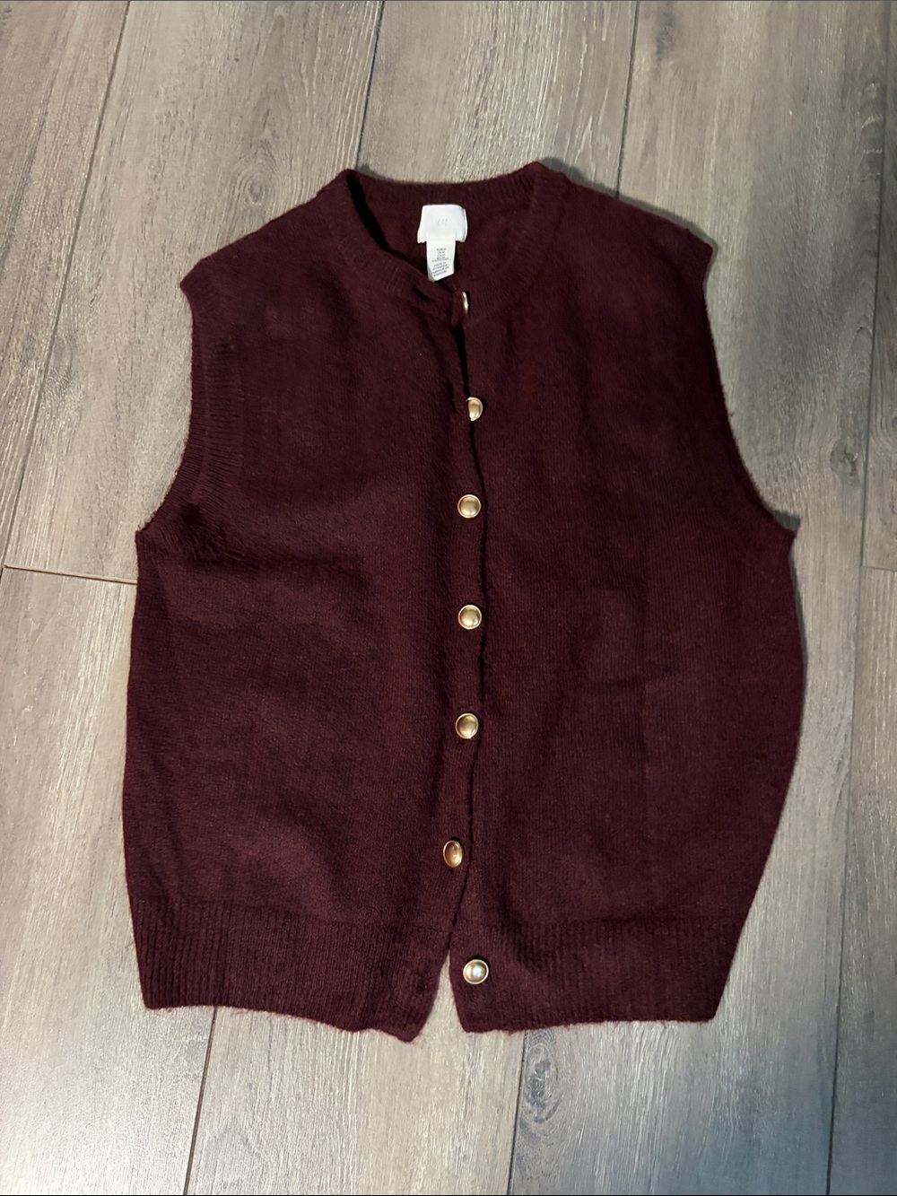 H&M Sleeveless Knit Button-Front Vest - Burgundy with Gold Buttons